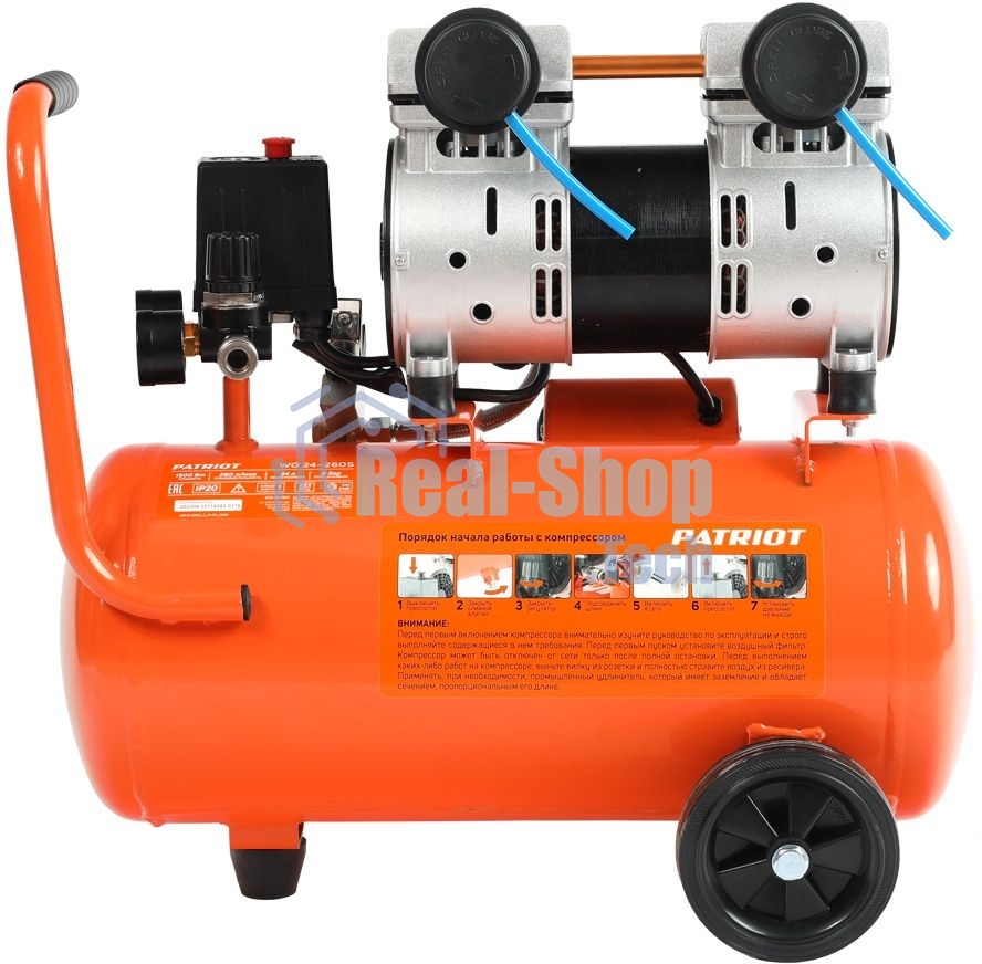 Компрессор поршневой безмасляный Patriot WO 24-260S, 260 л/мин, 8 бар, 1500 Вт, 24 л, быстросъемный 1/4