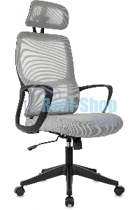 Кресло руководителя Бюрократ Wise серый, сетка/ткань, с подголов. крестов. пластик