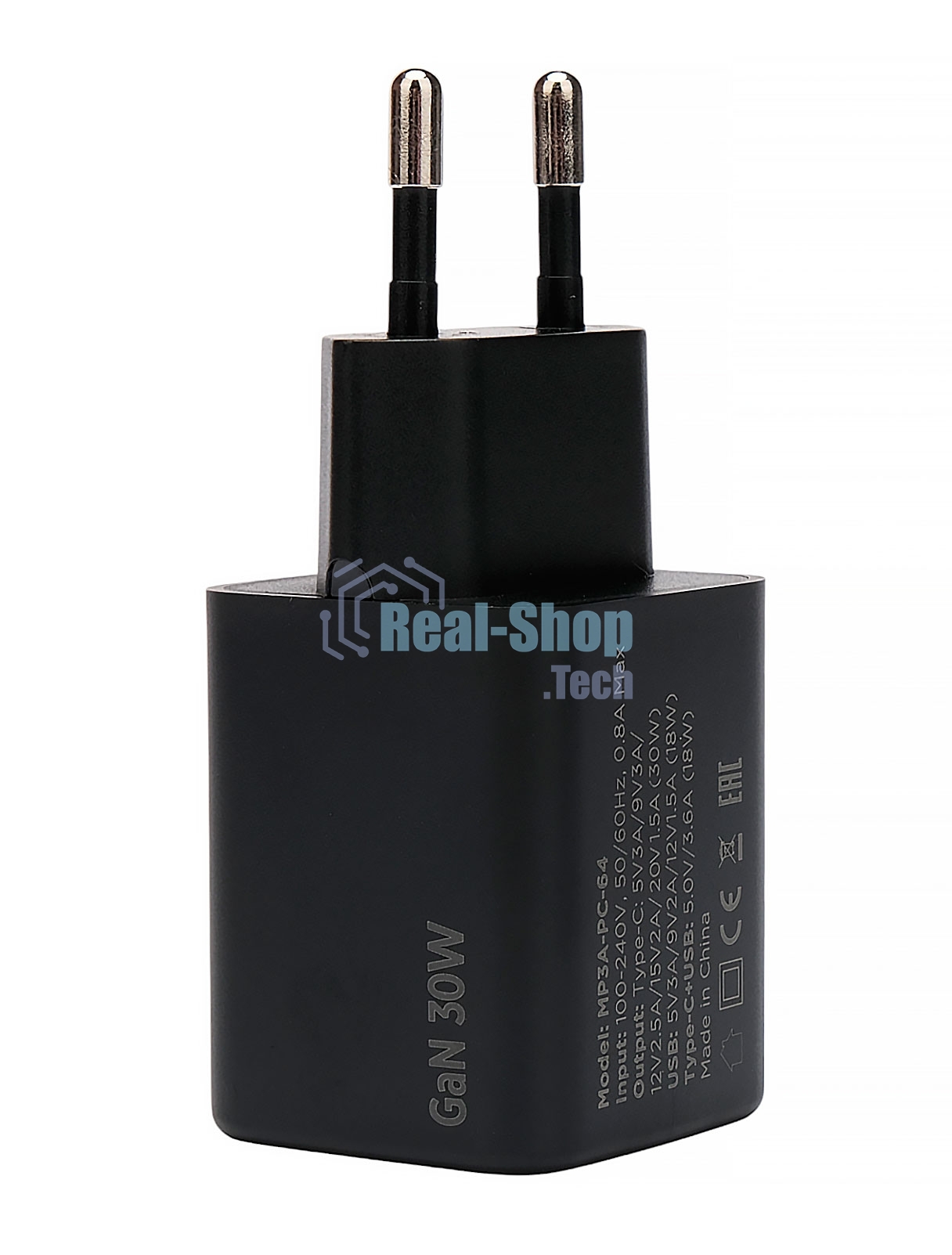 Зарядное устройство Cablexpert MP3A-PC-64, 30Вт GaN, 3А, QC4.0/PD, 1xUSB, 1xType-C, черный, пакет