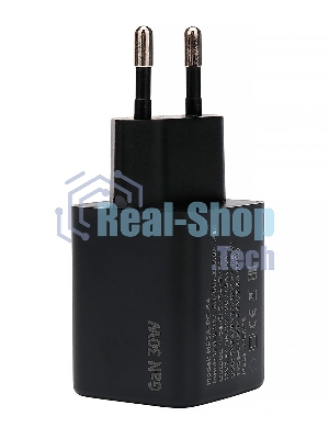 Зарядное устройство Cablexpert MP3A-PC-64, 30Вт GaN, 3А, QC4.0/PD, 1xUSB, 1xType-C, черный, пакет