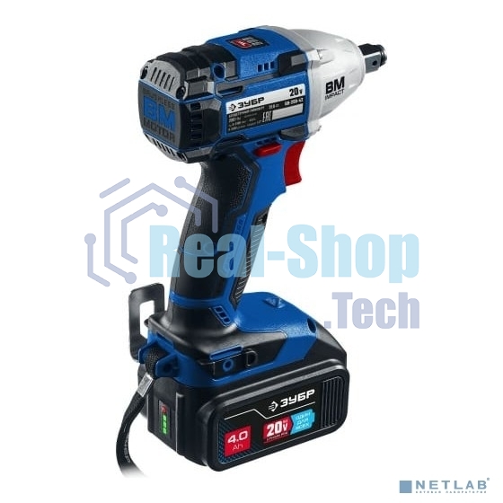 Гайковерт Зубр 20В бесщеточный, 2 АКБ (4А·ч), в кейсе, Профессионал. Gb-250-42