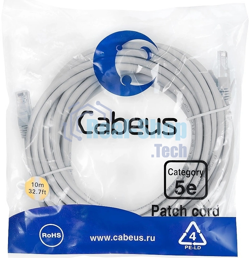 Шнур коммутационный Cabeus, кат. 5е, неэкр., U/UTP, RJ45/RJ45, LSZH, AWG24 10м, серый