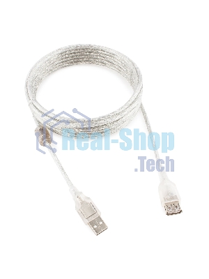 Кабель-удлинитель USB2.0 Pro Cablexpert CCF-USB2-AMAF-TR-15, AM/AF, 4,5м, экран, 2феррит.кольца, прозрачный, пакет