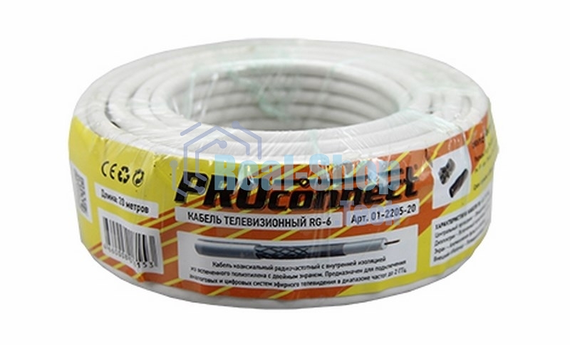 Кабель RG-6U, (48%), 75 Ом, 20м., белый 01-2205-20 PROconnect