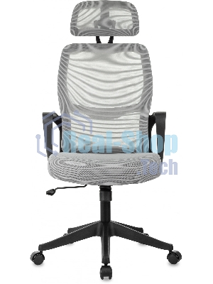 Кресло Бюрократ Wise серый, сетка, подголовник