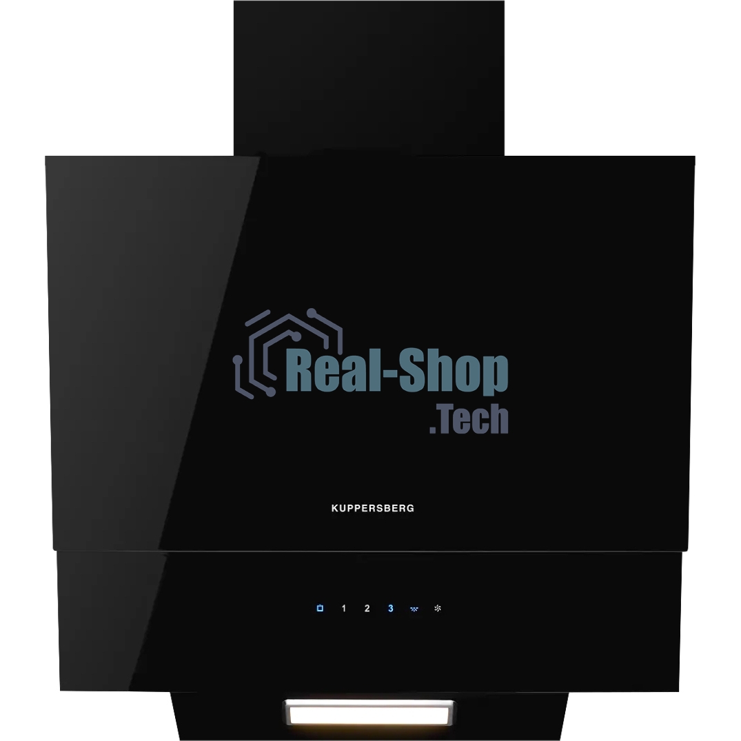 Вытяжка Kuppersberg F 601 BL ширина 60 см, отвод/рециркуляция, 600 м3/час, сенсорное управление, 3 скоростей, светодиодное освещение 1*2 Вт, металлический жироулавливающий фильтр, угольный фильтр KF-ES (опция), 46 дБ, черный / короб черная эмаль