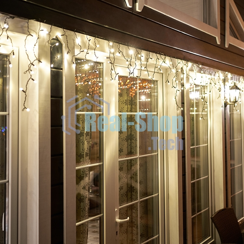 Гирлянда Neon-night Айсикл (бахрома) светодиодный, 4,8 х 0,6 м, черный провод, 230 В, диоды теплый белый, 176 LED