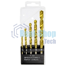 Набор Matrix нитридтитановых сверл по металлу, 3-4-5-6-8 мм, HSS, 5 шт., пласт. кор. цил. хвост.