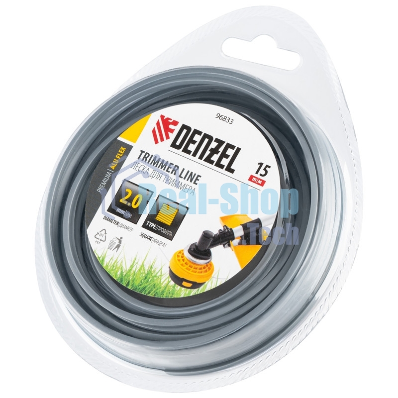 Леска для триммера Denzel армированная алюминием квадратная, 2,0мм х 15м, блистер ALUFLEX