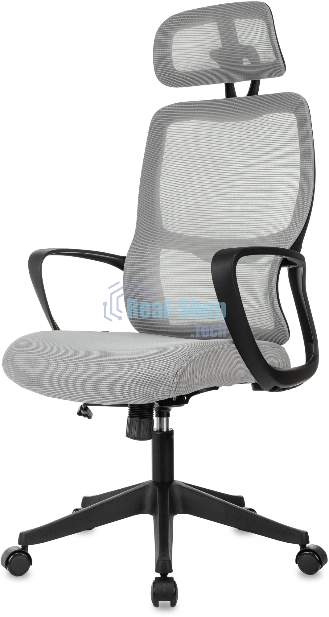 Кресло руководителя Бюрократ Wise серый, сетка/ткань, с подголов. крестов. пластик