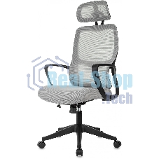 Кресло руководителя Бюрократ Wise серый, сетка/ткань, с подголов. крестов. пластик