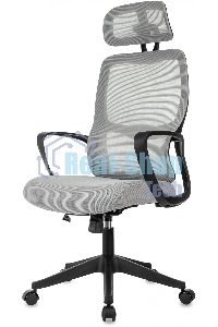Кресло руководителя Бюрократ Wise серый, сетка/ткань, с подголов. крестов. пластик