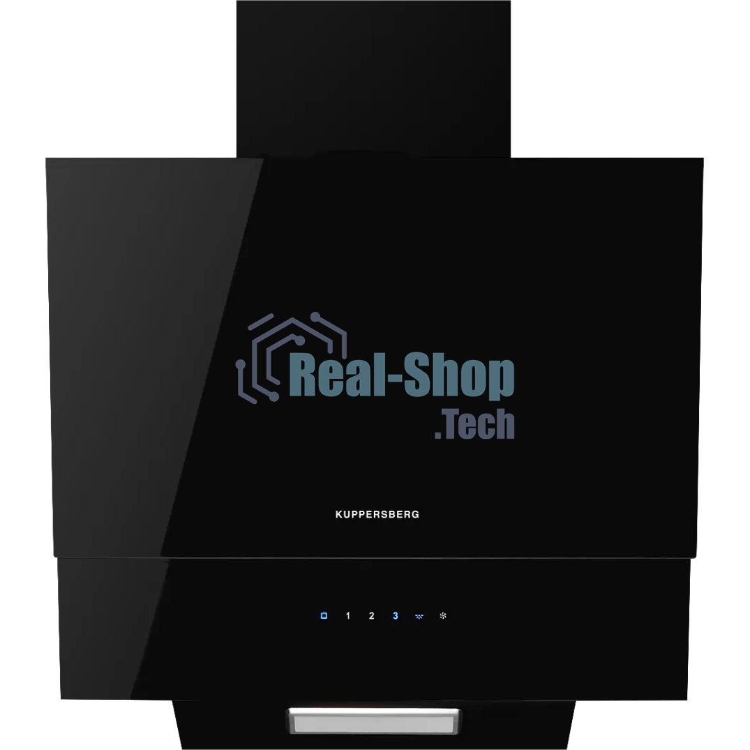 Вытяжка Kuppersberg F 601 BL ширина 60 см, отвод/рециркуляция, 600 м3/час, сенсорное управление, 3 скоростей, светодиодное освещение 1*2 Вт, металлический жироулавливающий фильтр, угольный фильтр KF-ES (опция), 46 дБ, черный / короб черная эмаль