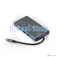 USB-концентратор ExeGate EX293985RUS DUB-31C/MAX (кабель-адаптер USB Type-C --> 3xUSB3.0 + Card Reader + PD 100W + HDMI 4K@30Hz + VGA + Audio + Lan RJ45 10/100/1000Mb, Plug&Play, серый)
