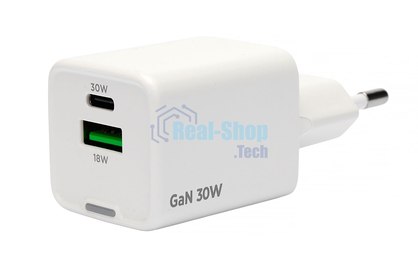 Зарядное устройство Cablexpert MP3A-PC-63, 30Вт GaN, 3А, QC4.0/PD, 1xUSB, 1xType-C, белый, пакет