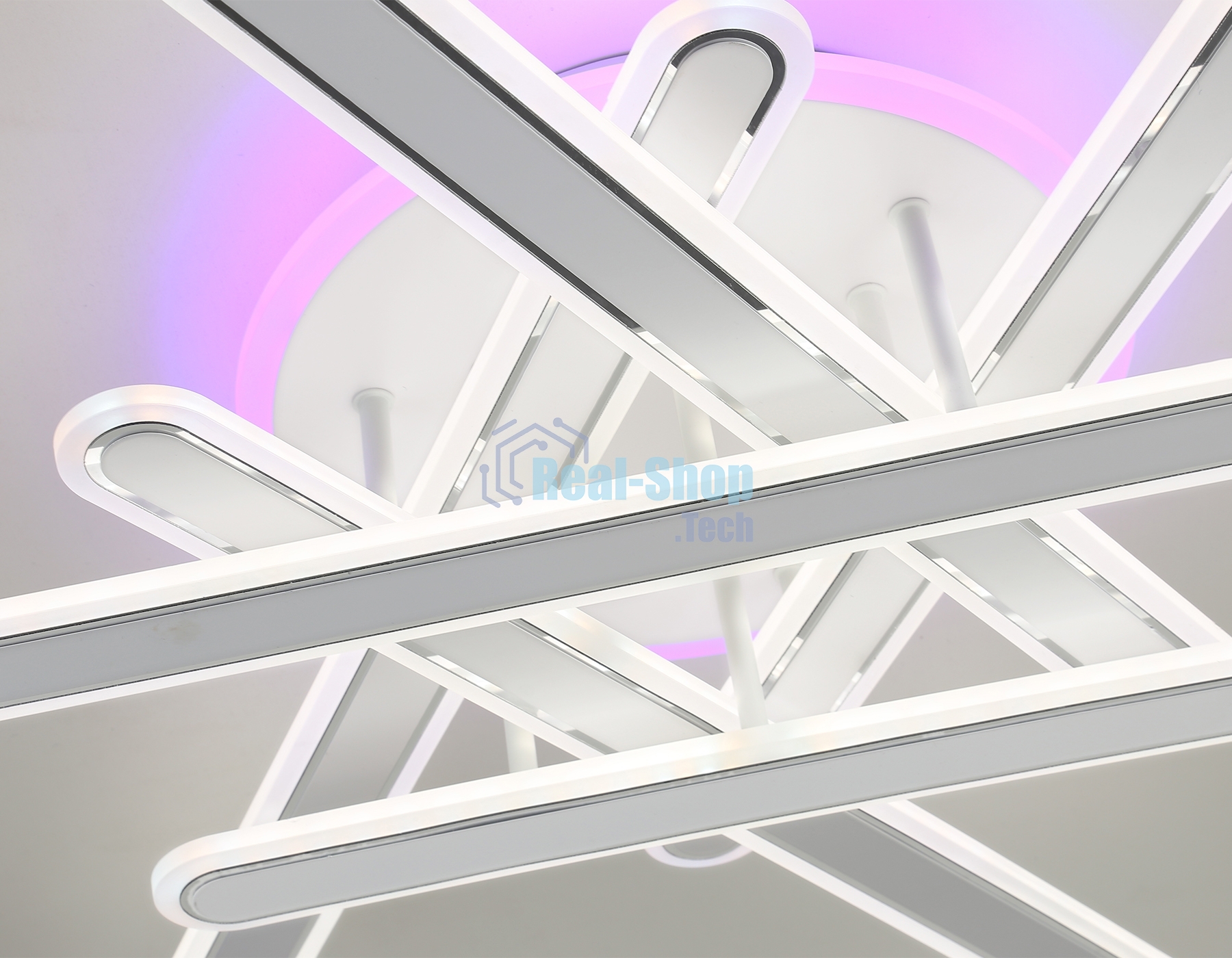 Потолочный светодиодный светильник FA8907 WH/CH белый/хром 135W 3000K-6400K+RGB 800*770*160 (ПДУ РАДИО 2.4G)