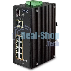 Коммутатор индустриальный PoE IGS-10020PT для монтажа в DIN-рейку IP30 L2+ SNMP Manageable 8-Port Gigabit POE(Af) Switch + 2-Port Gigabit SFP Industrial Switch (-40 to 75 C), ERPS Ring Supported, 1588