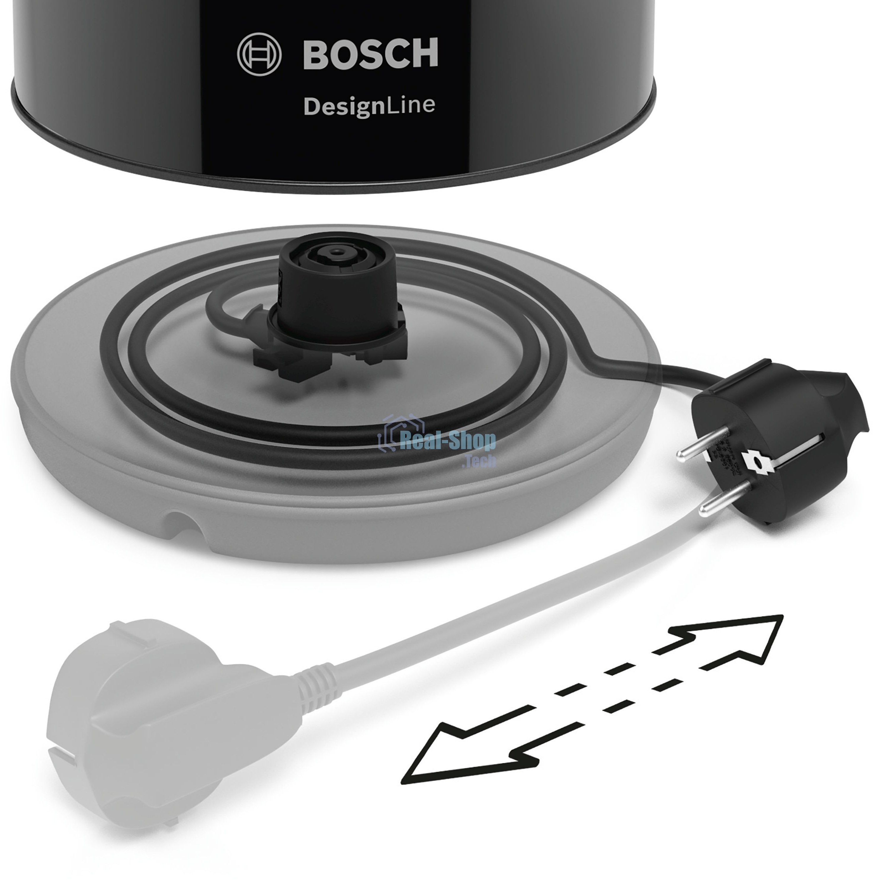 Чайник электрический Bosch TWK3P423 1.7л. 2400Вт черный (корпус: нержавеющая сталь)