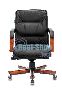 Кресло руководителя Бюрократ T-9927WALNUT-LOW/BL черный, кожа, низкая спинка, крестовина дерево