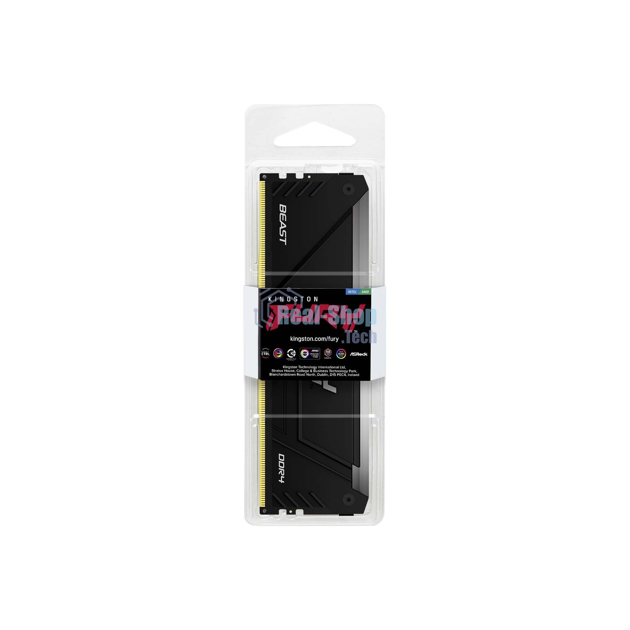 Оперативная память Kingston Fury Beast, DDR4, 32GB (1x32GB), 3200MHz, CL16, DIMM, с радиатором, RGB, черный