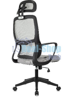 Кресло Бюрократ Wise серый, сетка, подголовник