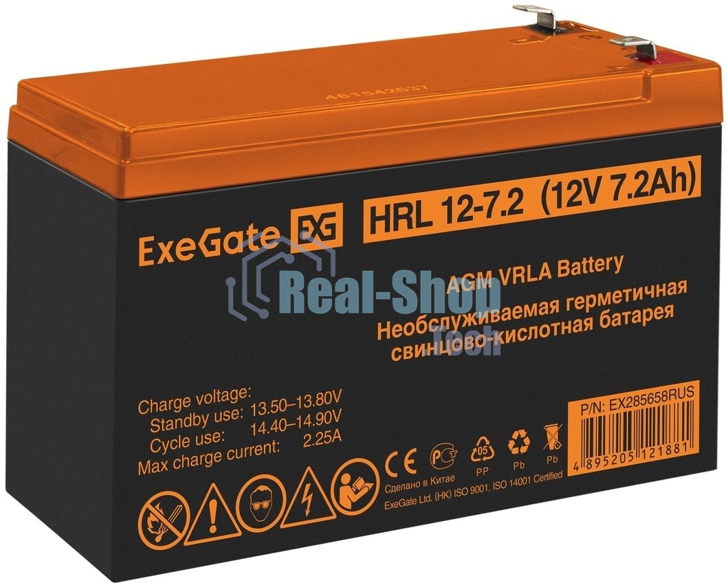 Батарея для ИБП ExeGate EX285658RUS HRL 12-7.2 (12V 7.2Ah, 1227W, клеммы F2)