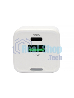 Зарядное устройство Cablexpert MP3A-PC-63, 30Вт GaN, 3А, QC4.0/PD, 1xUSB, 1xType-C, белый, пакет