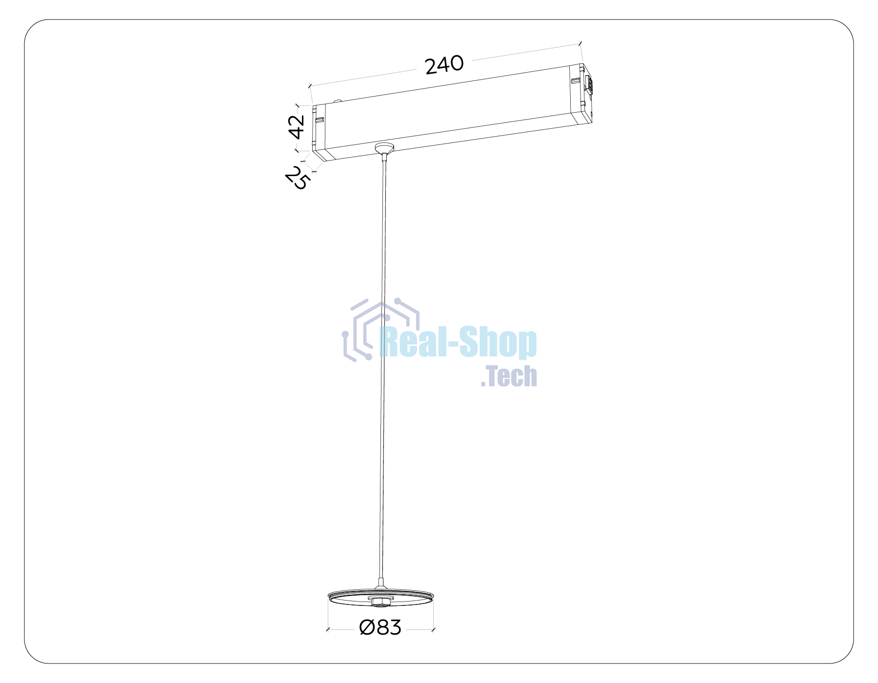 Крепеж трековый подвесной для корпуса DIY D85mm 240*42*25 H1500 BK черный