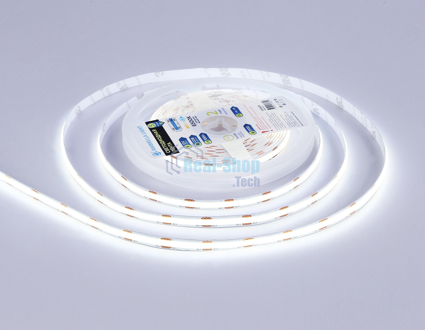 Светодиодная лента Ambrella light GS2603 COB 320Led/ 10W m/ 12V IP20 6500K/ 5000*8*1.54mm (2 конт.)
