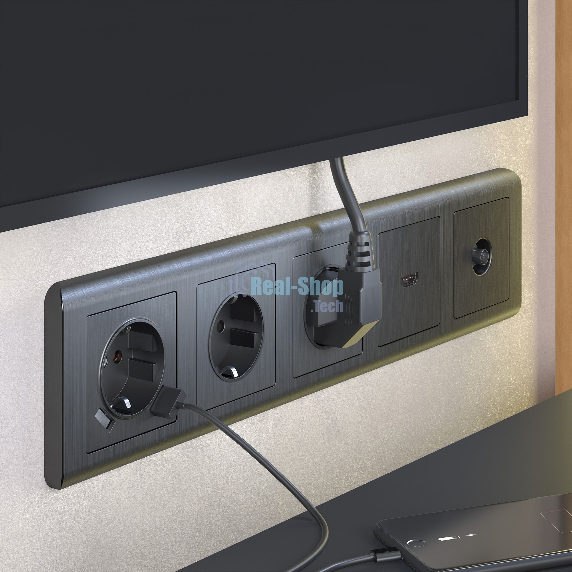 Накладка для розетки USB (графит рифленый)