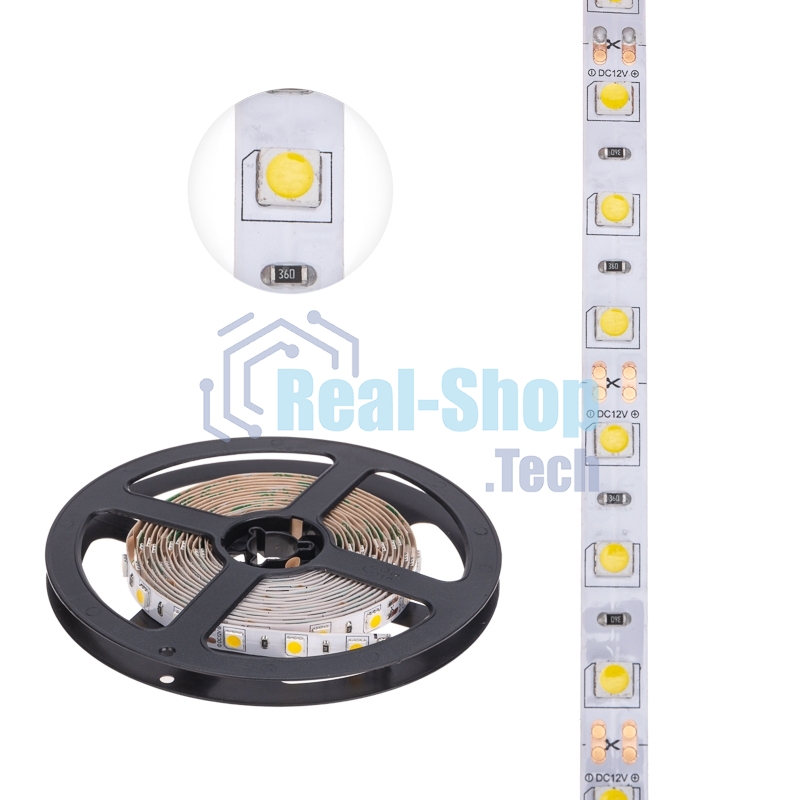 Лента светодиодная 3 м 12 В 5050 2700 К IP23 60 LED/м для БП с клеммами LAMPER