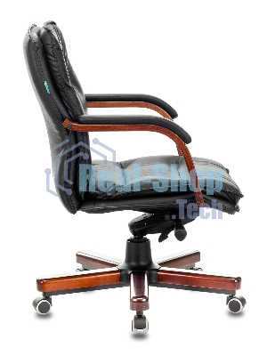 Кресло руководителя Бюрократ T-9927WALNUT-LOW/BL черный, кожа, низкая спинка, крестовина дерево