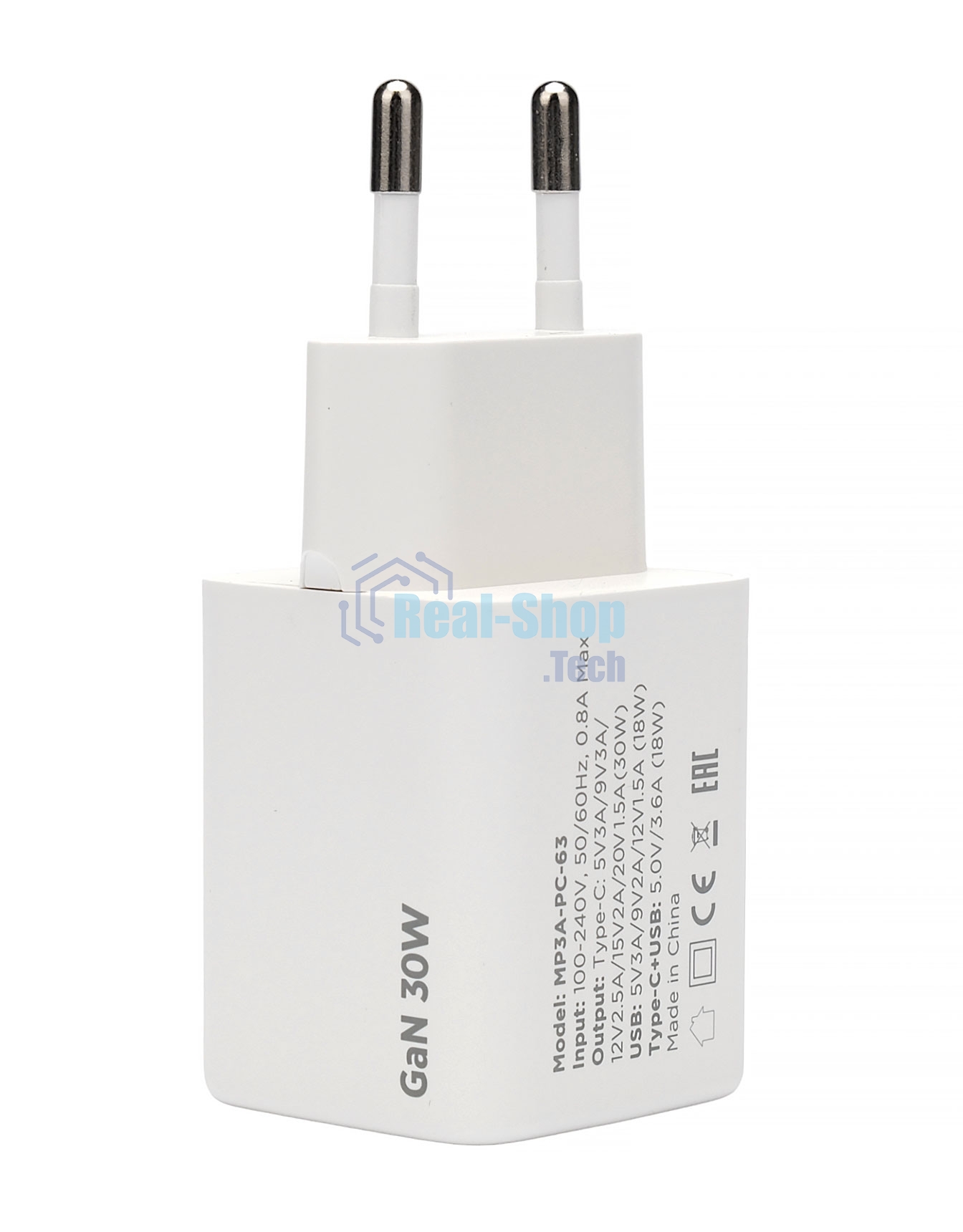 Зарядное устройство Cablexpert MP3A-PC-63, 30Вт GaN, 3А, QC4.0/PD, 1xUSB, 1xType-C, белый, пакет