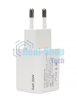 Зарядное устройство Cablexpert MP3A-PC-63, 30Вт GaN, 3А, QC4.0/PD, 1xUSB, 1xType-C, белый, пакет