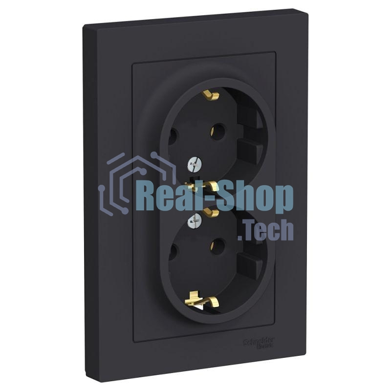 Розетка 2-м AtlasDesign с заземл. 16А в сборе карбон SchE ATN001024