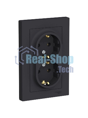 Розетка 2-м AtlasDesign с заземл. 16А в сборе карбон SchE ATN001024