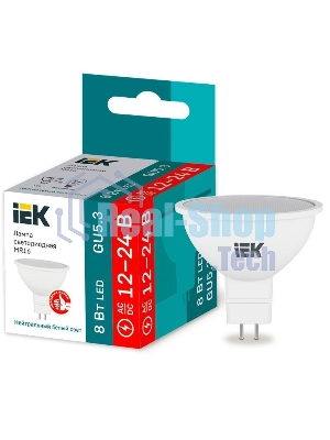 Лампа светодиодная IEK LLE-MR16-08-12-24-40-GU5 MR16 софит 8Вт 12-24В 4000К GU5.3 (низковольтная)