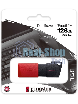 Флешка USB Kingston DataTraveler Exodia M (DTXM/128Gb), 128Gb, USB 3.0, R/W 70/45, черный/красный
