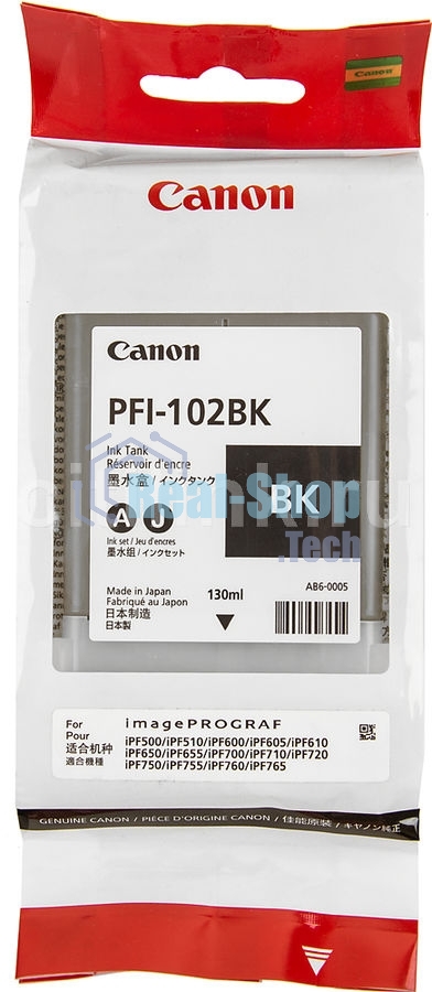 Картридж струйный Canon PFI-102Bk (0895B001) черный (130 мл.) для Canon iPF605, iPF610, iPF650, iPF655, iPF710, iPF750, iPF755, LP17, iPF510