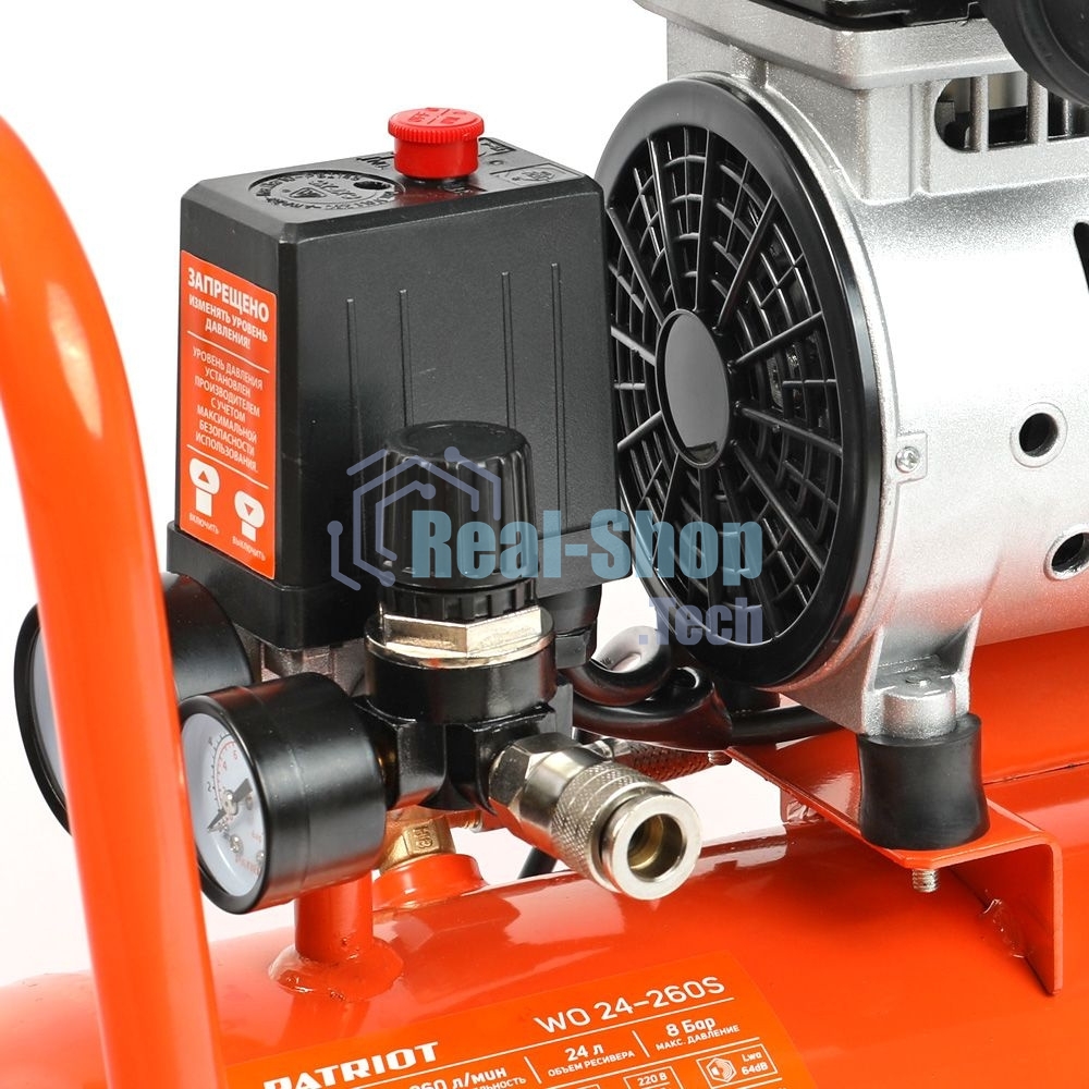 Компрессор поршневой безмасляный Patriot WO 24-260S, 260 л/мин, 8 бар, 1500 Вт, 24 л, быстросъемный 1/4