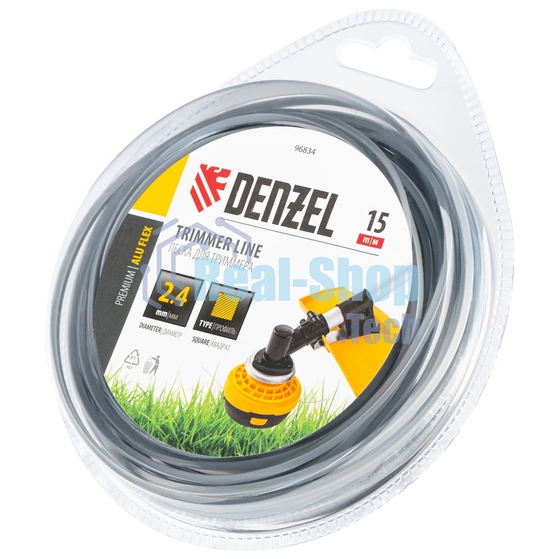 Леска для триммера Denzel армированная алюминием квадратная, 2,4мм х 15м, блистер ALUFLEX