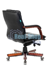 Кресло руководителя Бюрократ T-9927WALNUT-LOW/BL черный, кожа, низкая спинка, крестовина дерево