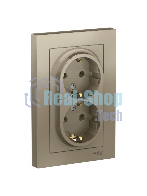 Розетка 2-м AtlasDesign с заземл. 16А в сборе шампань SchE ATN000524