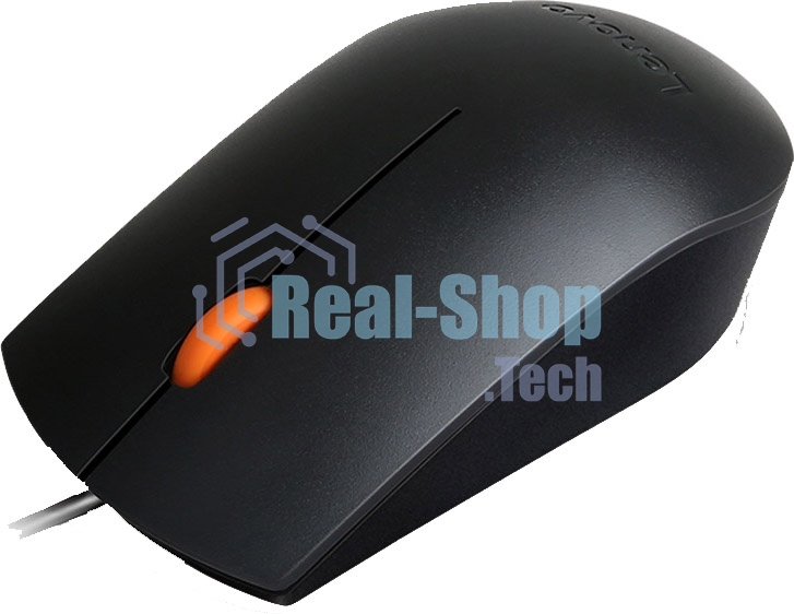 Мышь проводная Lenovo 300 черный, 1600 dpi, USB, кнопки - 3