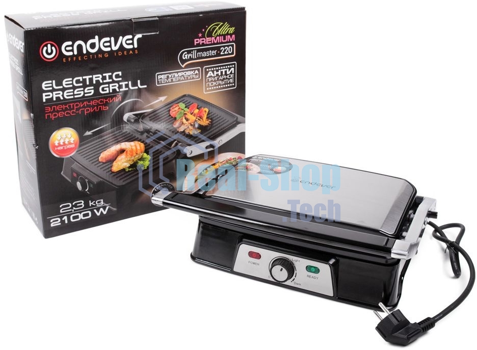 Гриль-пресс электрический Endever Grillmaster 220, серебристый/черный