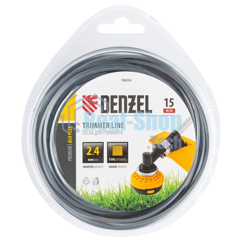 Леска для триммера Denzel армированная алюминием квадратная, 2,4мм х 15м, блистер ALUFLEX