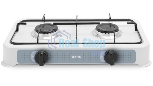 Плита настольная газовая Centek CT-1524 белый, 3.4 кВт, газ, конфорки - 2, эмаль, поворотные переключатели