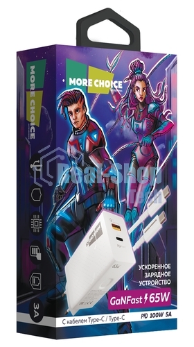 Сетевое зарядное устройство MORE CHOICE NC81a СЗУ 1USB+1Type-C 3.0A PD 20W+ QC3.0, белый