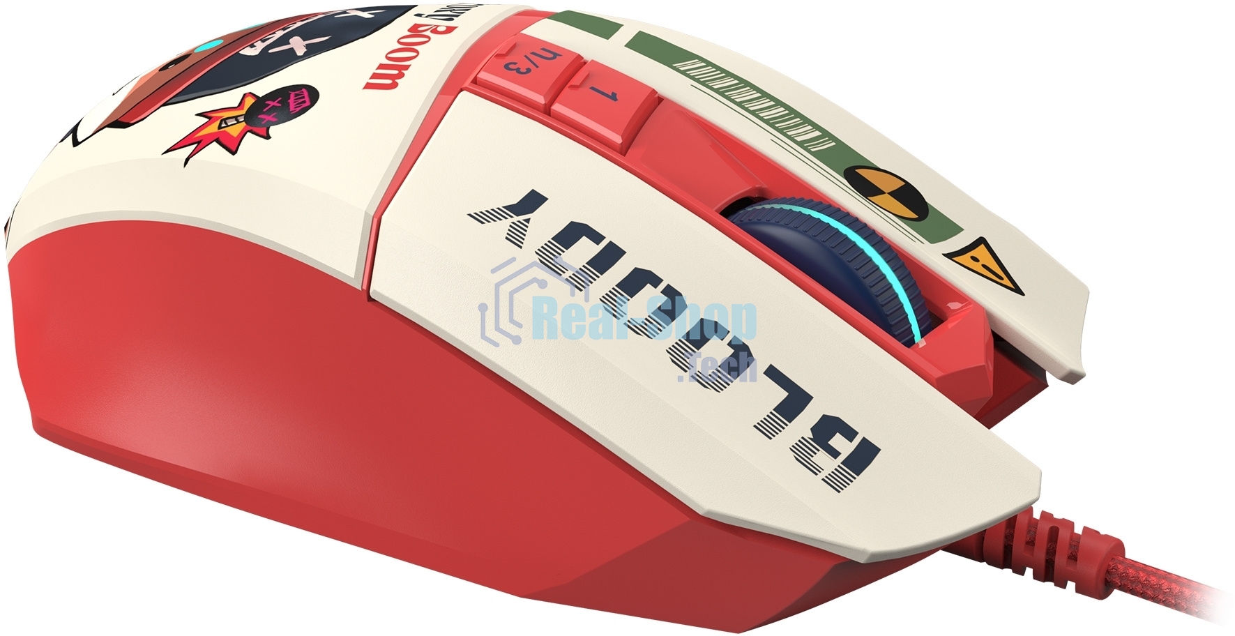 Мышь проводная A4Tech Bloody W63 Max Proxy Boom бежевый/красный, 12000 dpi, USB, кнопки - 9