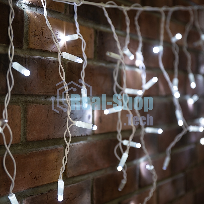 Гирлянда Neon-night Айсикл (бахрома) светодиодный, 2,4х0,6м, эффект мерцания, белый провод, 230 В, диоды БЕЛЫЕ, 88 LED